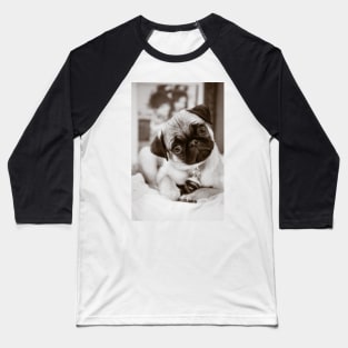 Super Girl Fawn Pug Puppy Black and White Baseball T-Shirt